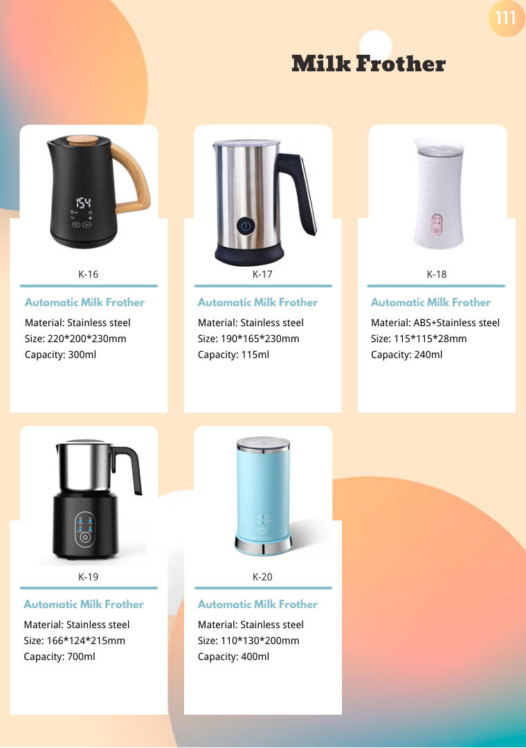 Milk Frother range sample (page 111)