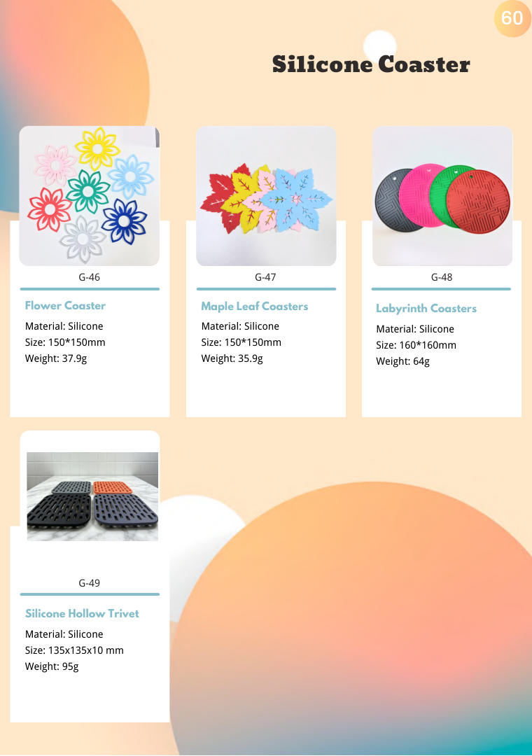 Silicone Coaster range sample (page 60)
